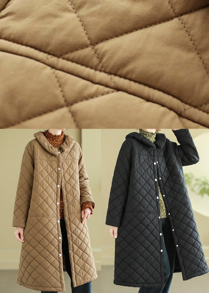 Khaki Plaid Fine Cotton Filled Jacket in Winter Peter Pan Collar
