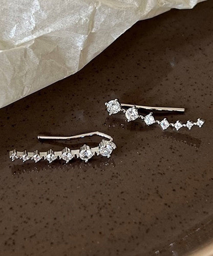 Fine Silk Sterling Silver Zircon Arc Hoop Earrings