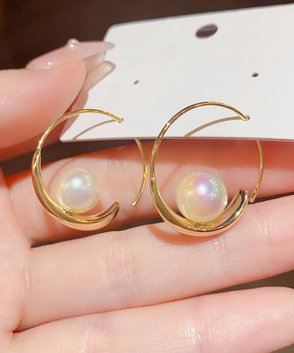 Regular Gold Copper Overgild 14k Gold Zircon Pearl Hoop Earrings