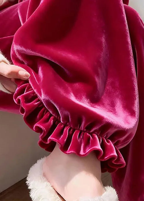 Rose Ruffled Silk Velvet Pants Winter