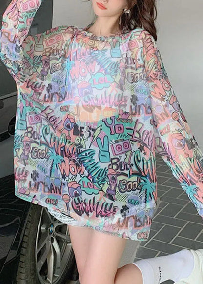 Art Grey Hooded Embroideried Print Cotton Two Piece Set Clothing