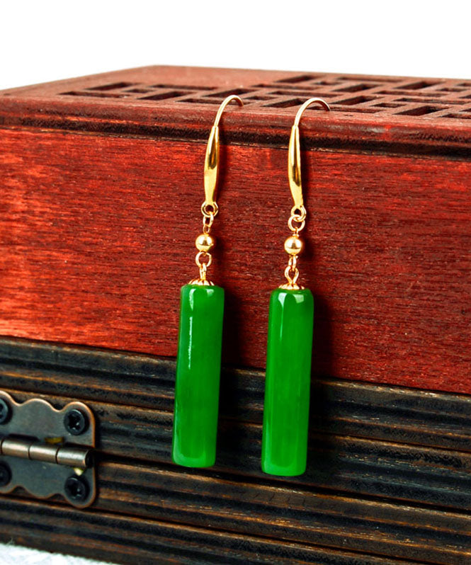Regular Green 18k Gold Inlaid Jade Drop Earrings
