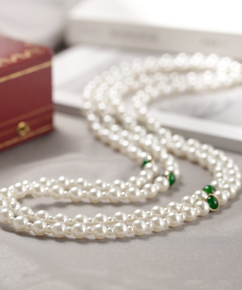 Classy White Alloy Agate Pearl Beading Gratuated Bead Necklace