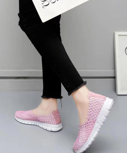 Pink Flat Shoes Knit Fabric Comfortable Splicing