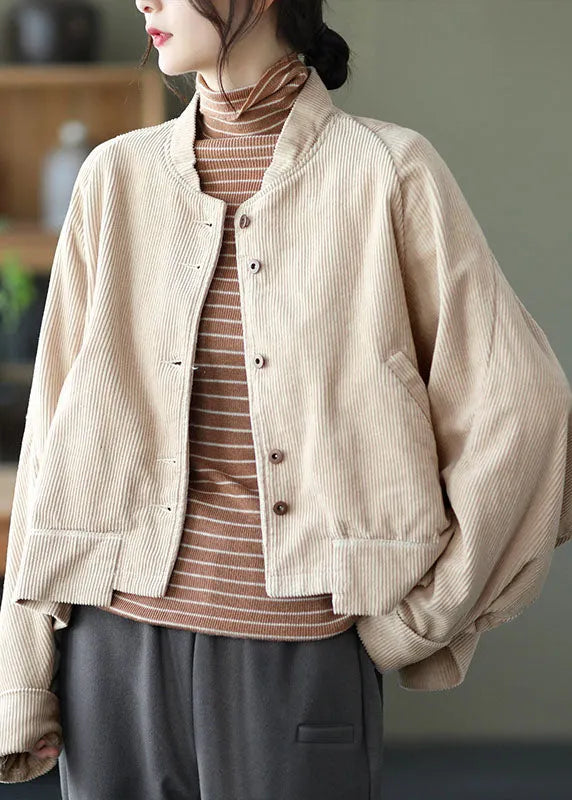 Caramel Pockets Button Asymmetrical Design Fall Corduroy Coat