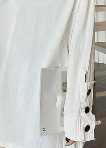 White Patchwork Button Sweatshirts Long Sleeve