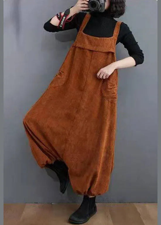 Unique Chocolate Pockets Lantern Corduroy Jumpsuit Spring