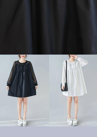 Handmade O Neck Patchwork Lace Dresses Shape Black Dresses