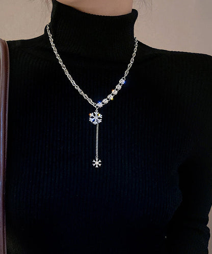 Silk Alloy Zircon Snowflake Pendant Necklace