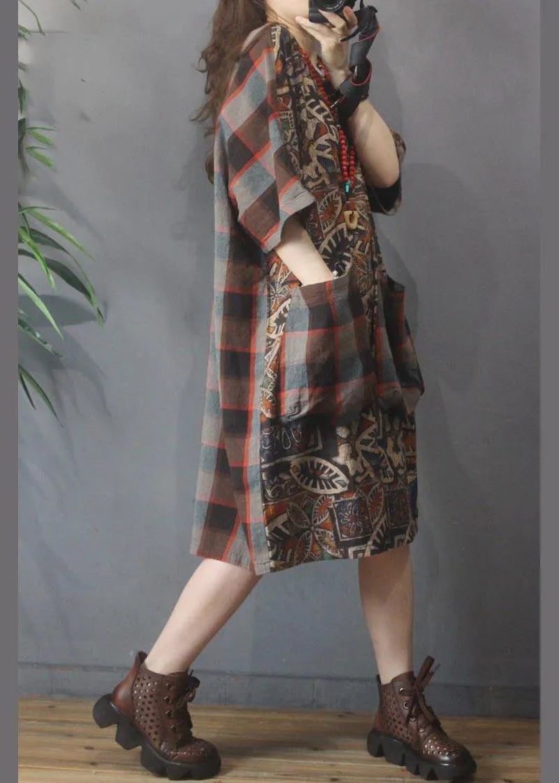Chocolate Print Cotton Dress Patchwork Summer Dress