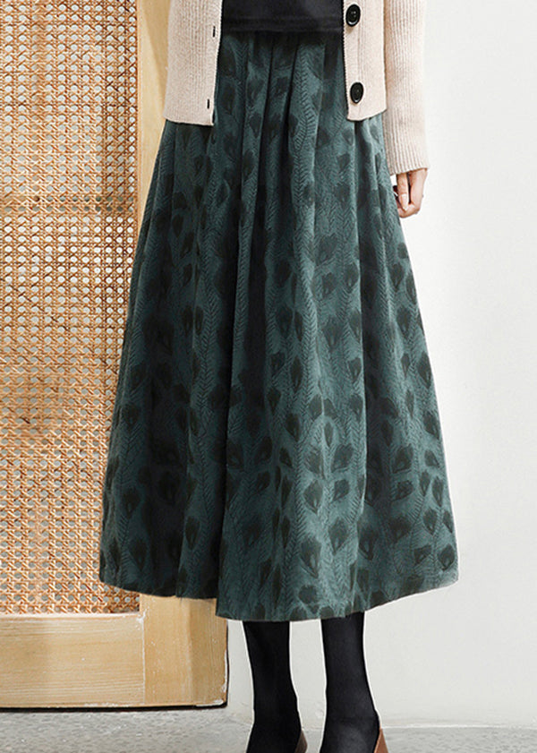 Blackish Green Jacquard Exra Large Hem Cotton Skirts Spring