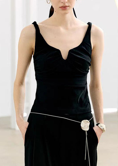 Fine Black V Neck Tassel Vest Sleeveless