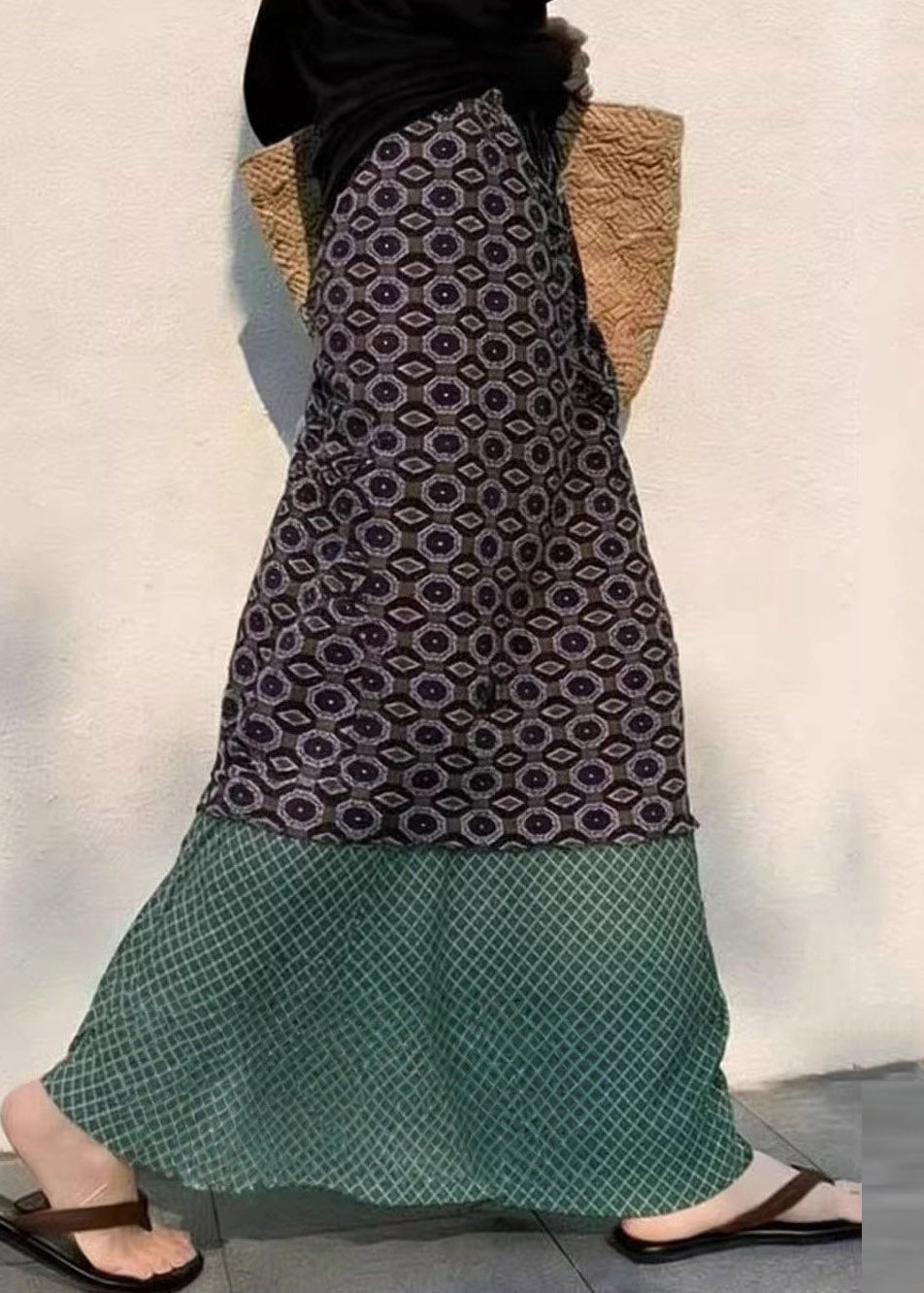 Colorblock High Waist Patchwork a Line Skirts