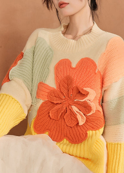 French Multicolor O-neck Knit Sweaters Winter