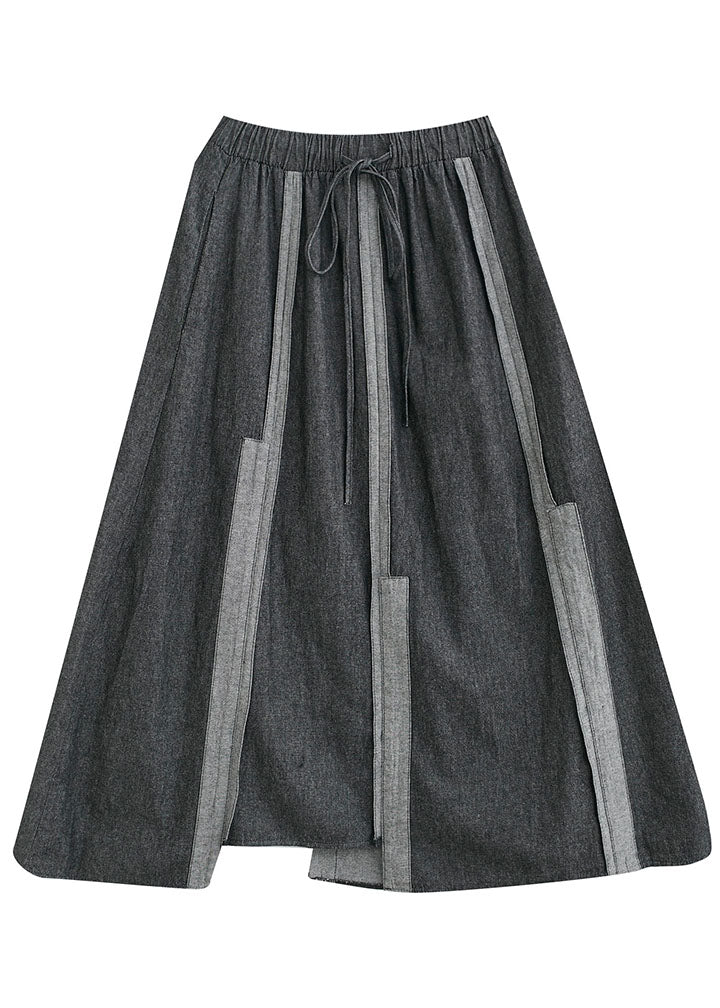 Diy Dark Gray Tie Waist Asymmetrical Design Fall a Line Skirt