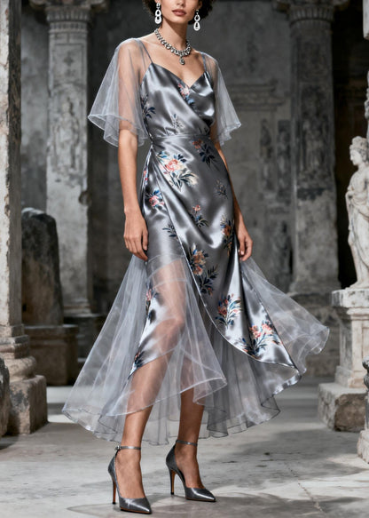 Grey Print Patchwork Tulle Party Dresses Summer