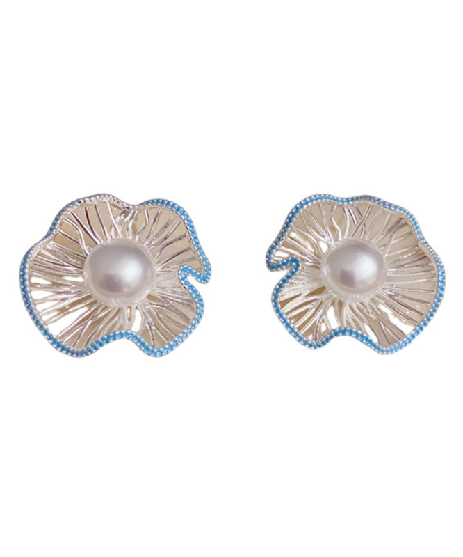 Boutique Blue Sterling Silver Alloy Hollow Out Stud Earrings