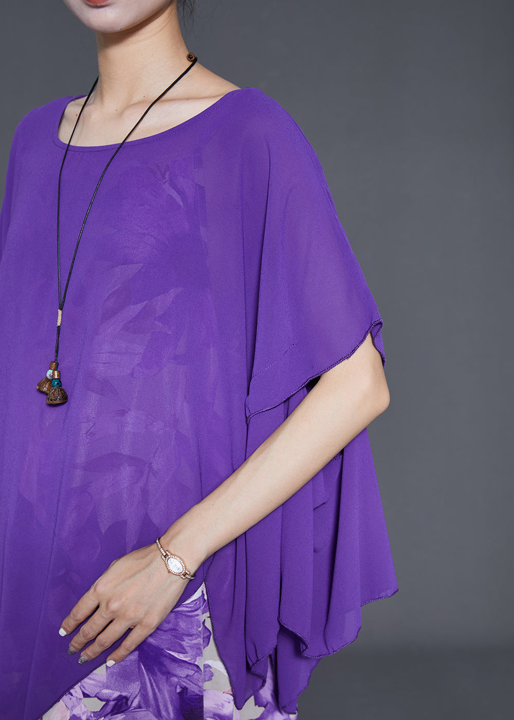 Purple Asymmetrical Print Chiffon Sets 2 Pieces Summer
