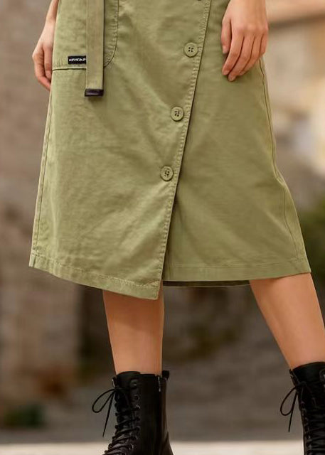 Grass Green Asymmetrical Design Cotton Skirt Summer