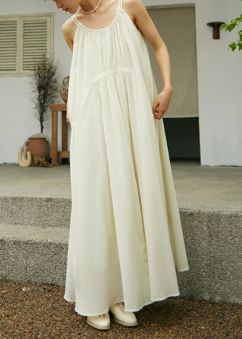 Dark Grey Wrinkled Cotton Spaghetti Strap Dress Sleeveless