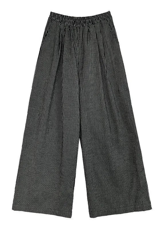 Italian Black Oversized Striped Cotton Wide Leg Pants Spring