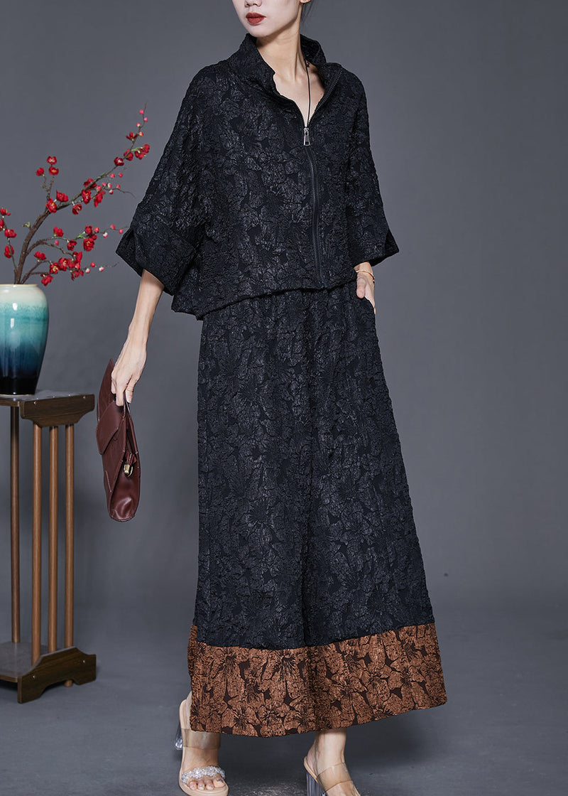 Black Oversized Patchwork Spandex Two Piece Set Outfits Spring