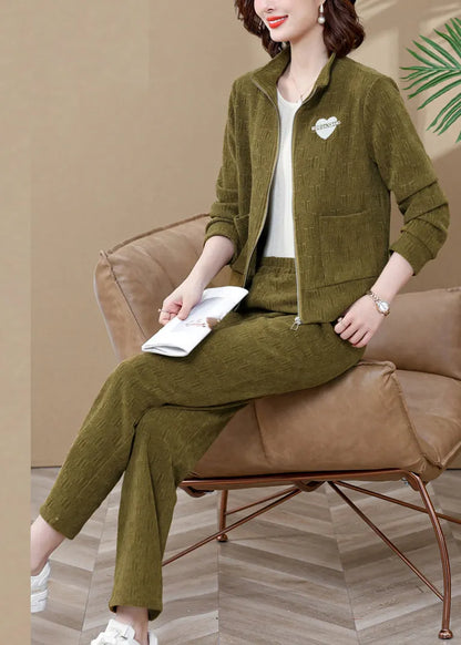 Ginger Stand Collar Coats and Wide Leg Pants Two Pieces Set Fall