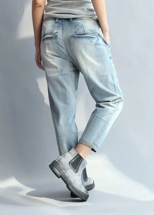 Style Light Blue Pockets Denim Straight Pants Spring