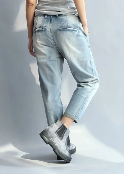 Style Light Blue Pockets Denim Straight Pants Spring