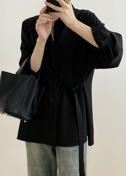 Caramel Peter Pan Collar Cinched Shirt Spring