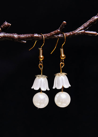 Fine White Lily of the Valley Pearl Drop Earrings