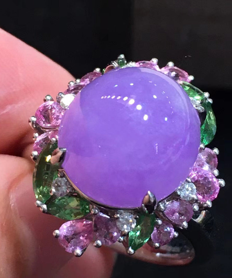 Purple Stainless Steel Crystal Zircon Jade Rings