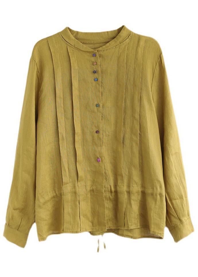 White Flower Button Fall Top Long Sleeve Linen