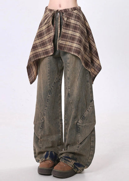 Oversized Patchwork Denim Wide Leg Pants Spring