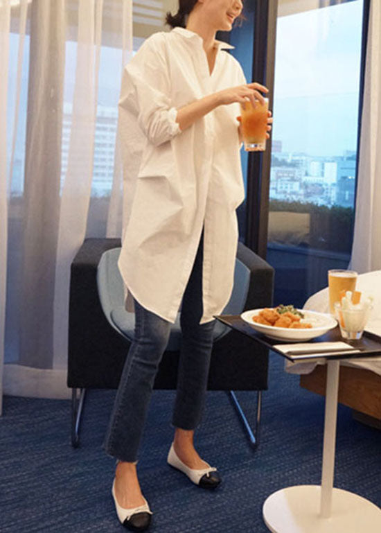 White Peter Pan Collar Wrinkled Cotton Shirt Top Long Sleeve