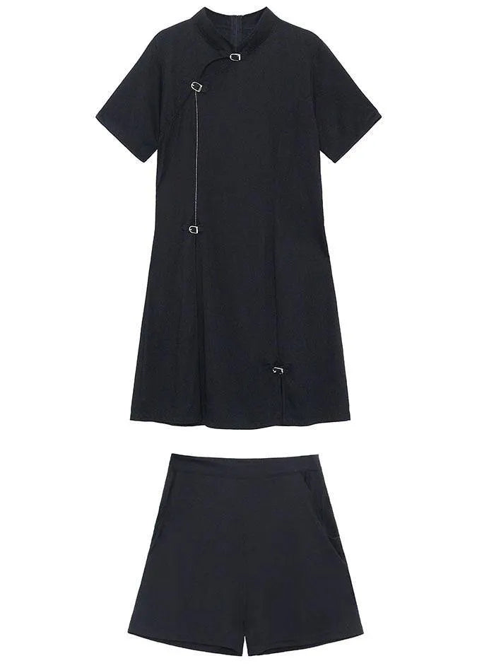 New Summer Black Dress + Hot Pants Two Piece Set