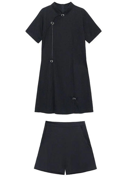 New Summer Black Dress + Hot Pants Two Piece Set