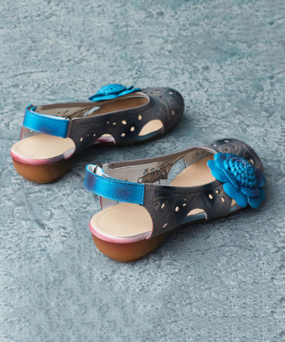 Blue Cowhide Splicing Buckle Strap Sandals