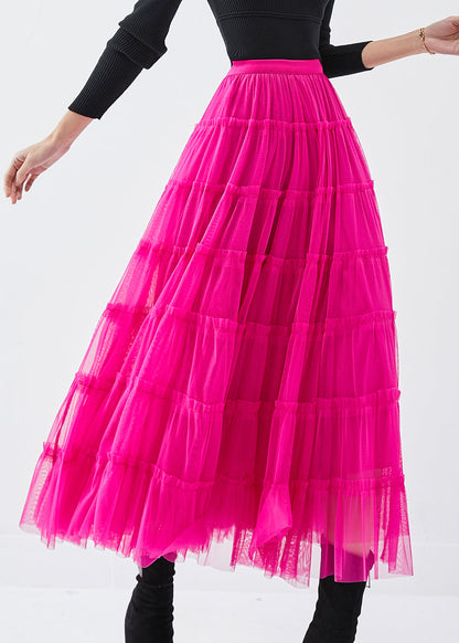Rose Elastic Waist Tulle a Line Skirt Spring