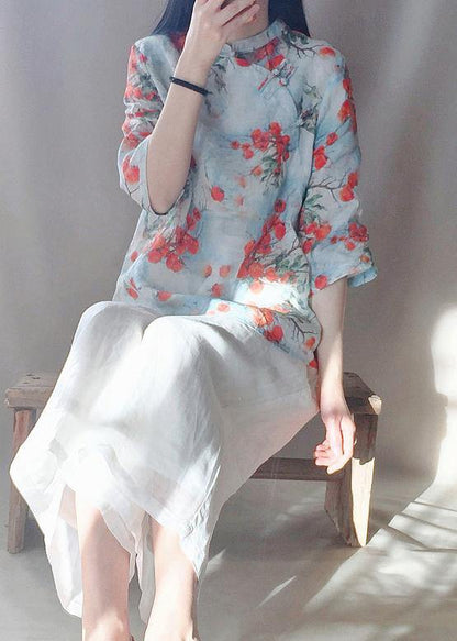 Stand Collar Chinese Button Tops Print Shirts