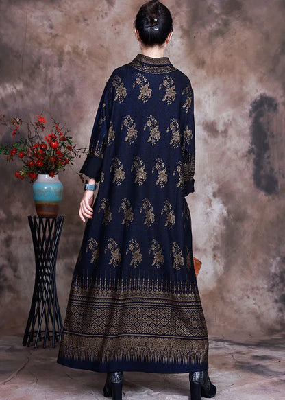 Boutique Dark Blue Print Vacation Dresses Spring