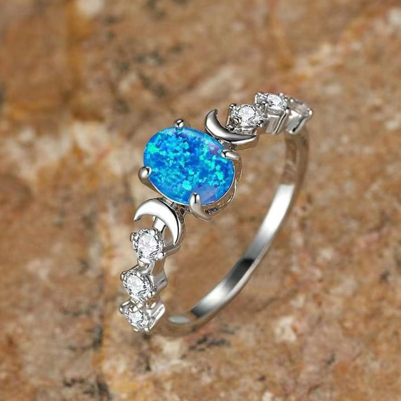 Triple Moon Goddess Opal Ring