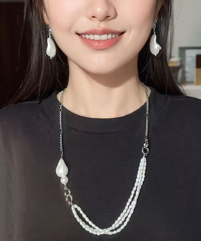 White Stainless Steel Pearl Chain Gratuated Bead Necklace