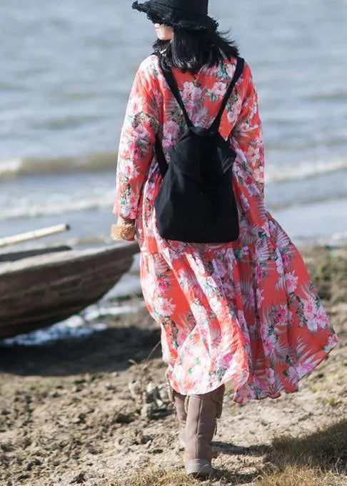 Asymmetrical Spring Dresses Sewing Red Print Dresses