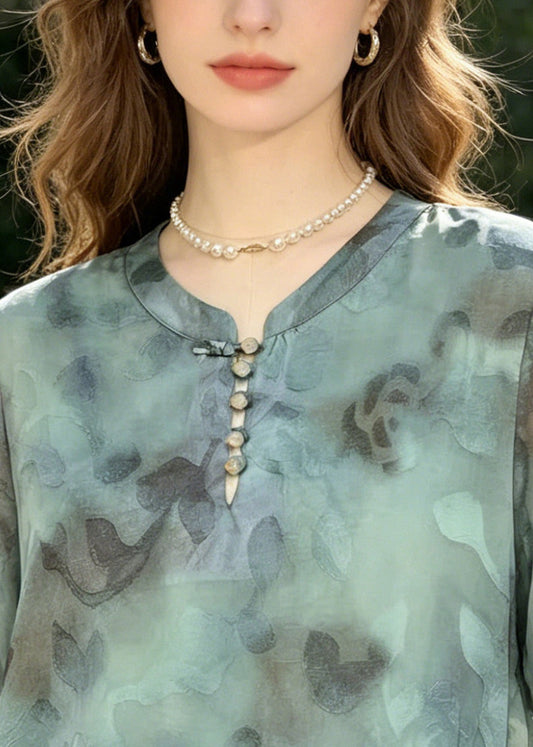 Blue Oversized Jacquard Chiffon Shirt Summer