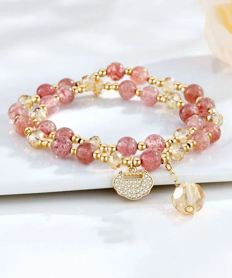 Aqua Red Copper Overgild Pearl Crystal Charm Bracelet