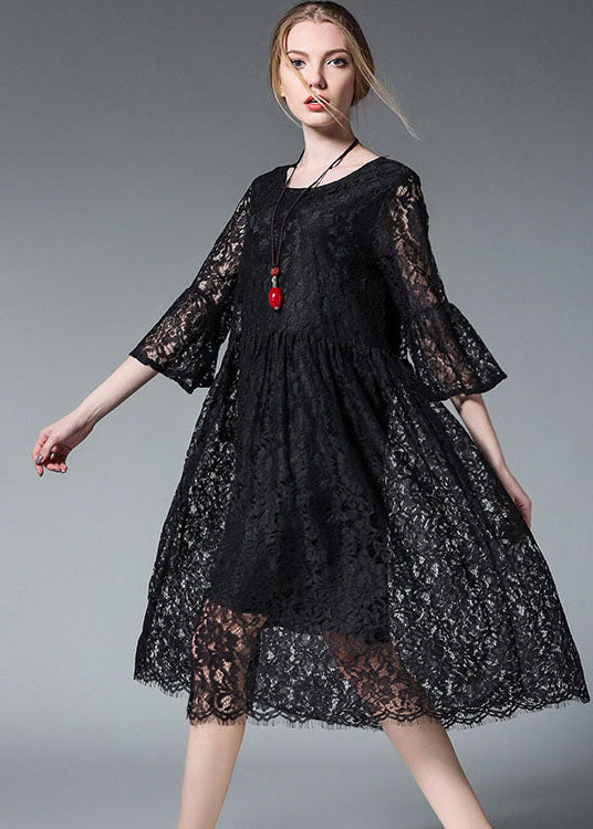 Black Hollow Out Lace Dress Spring