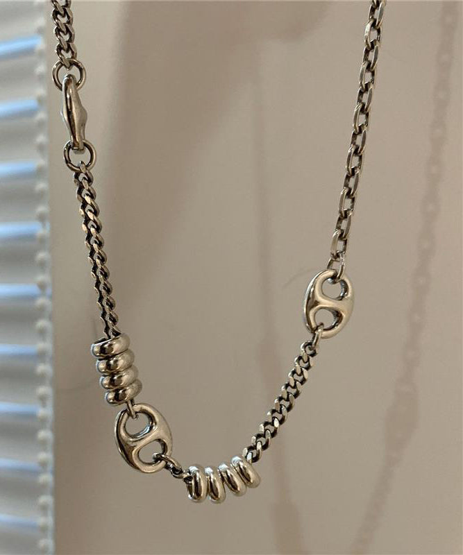 Gold Stainless Steel Chain Linked Patchwork Pendant Necklace
