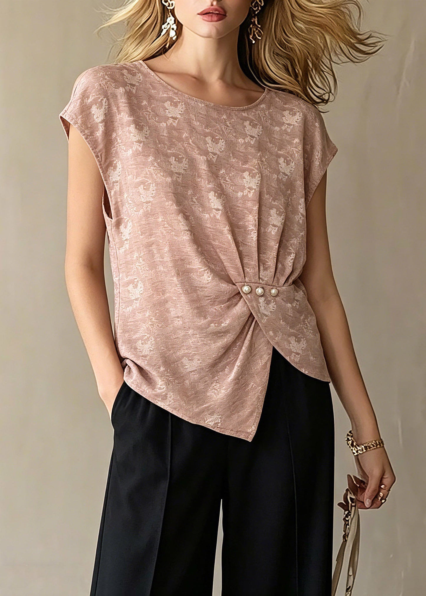 Pink O-neck Print T Shirt Short Sleeve