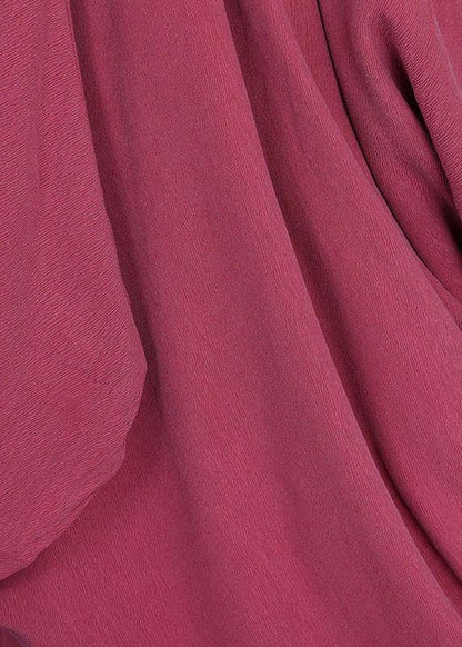 Red O-neck Asymmetrical Design Summer Silk Dresses Sleeveless